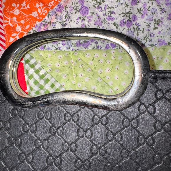 Black Embossed Pattern Top-Handle Clutch - Picture 2 of 4